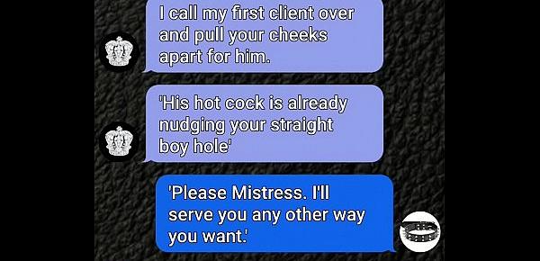  Submissive boy sexting his Mistress for forced bi scenario